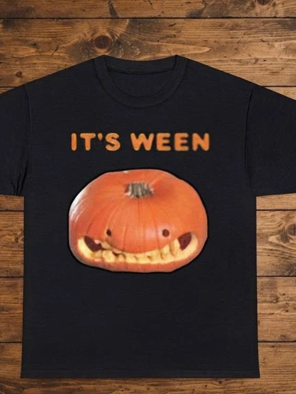Black Tee with Orange Pumpkin "IT'S WEEN" Graphic